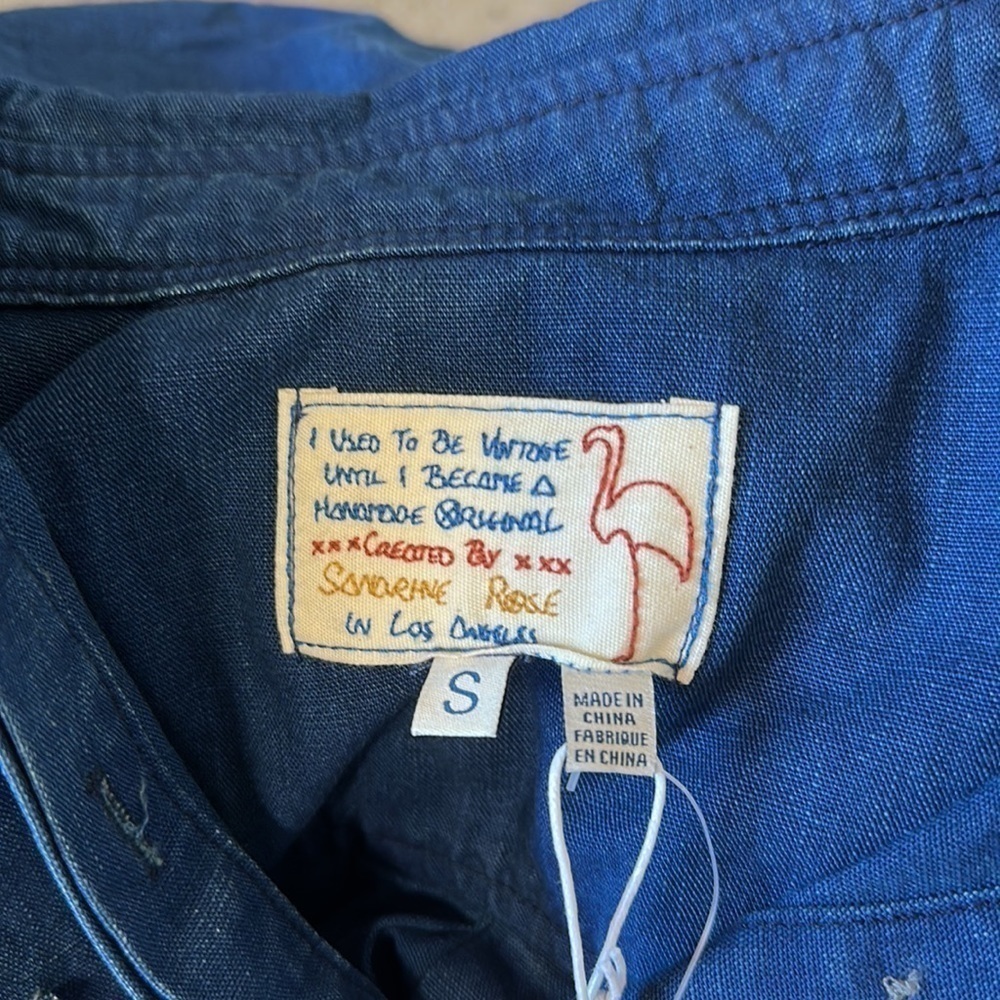 Sandrine Rose Indigo Button Down Denim Shirt High Low Hem Long Sleeve Sz S NEW - Picture 4 of 6